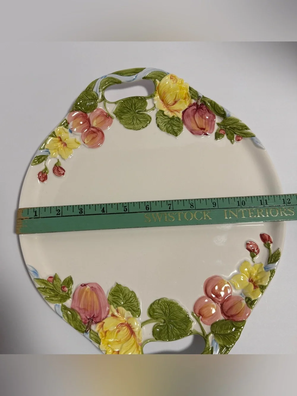 Vintage Japan Majolica Ceramic Fruit & Floral Handled Platter Tray⁠